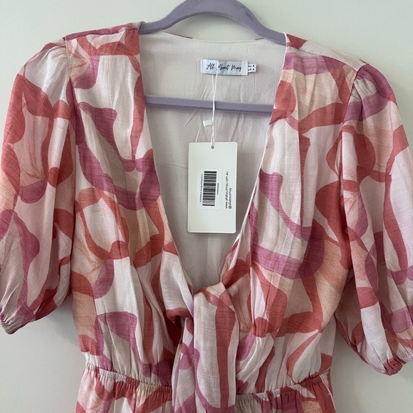 NWT!! All About May Women’s Peach/Pink V Neck Lined Mini Dress  In Size US 4 - Picture 2 of 11